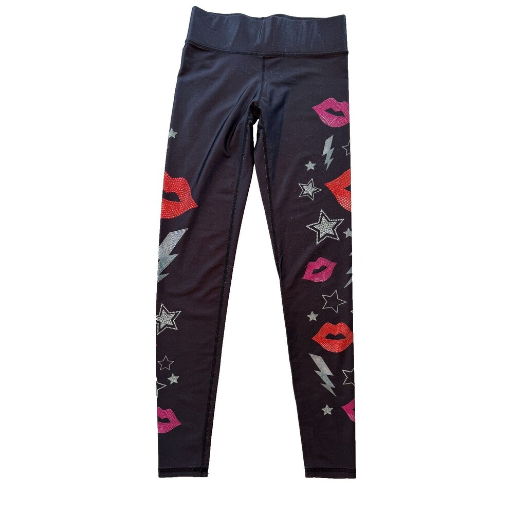 TEREZ tall band leggings black w/ lips stars lightning women's size XS